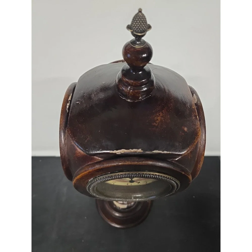 Vintage 4 Sided Wooden Pedestal Clock 1980s 4-Faced Table Mantel Clock Rustic